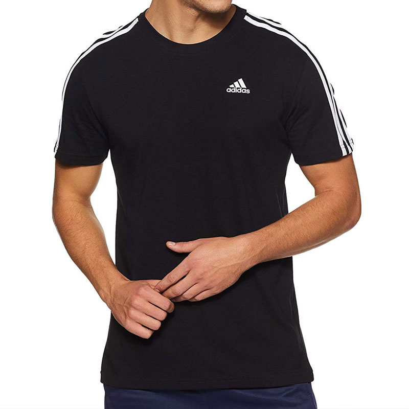 Adidas Black Round Neck T-Shirt with White Pipng