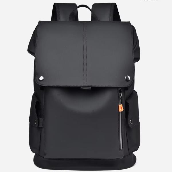 Stylish Laptop PU Leather Large Capacity with Side Zip Pocket Backpack