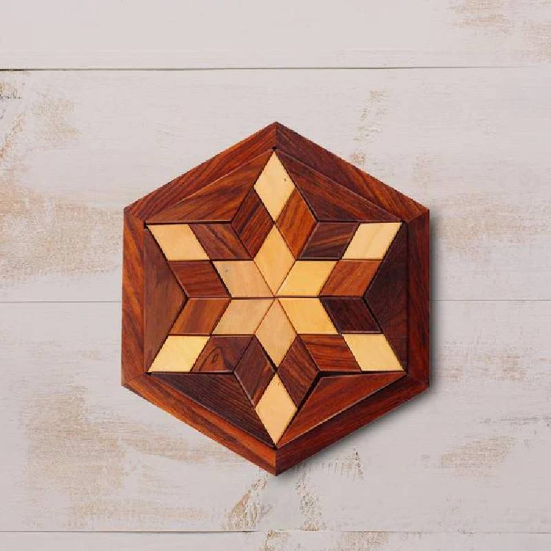 Hexagonal Wood Tengram Puzzle Game Set with 30 Pieces