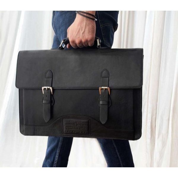 Nappa Dori Norman Laptop Bag Black Leather