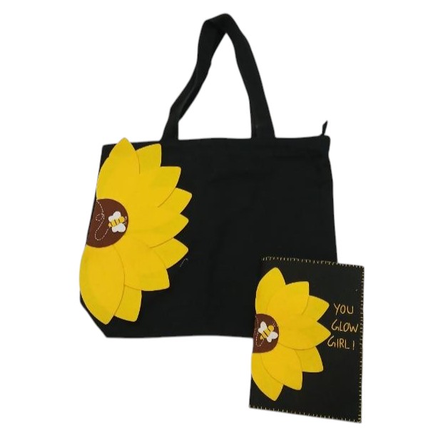 Sunflower Tote Bag with You glow girl Journal with a reusable cover