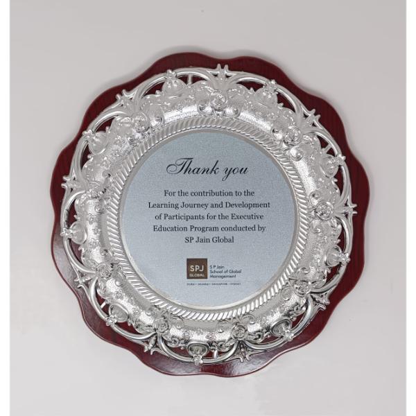 Wooden Plaque Momento with Silver Design