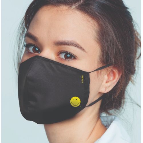 Original Smiley Brand Reusable Anti Viral Face Mask - with 2 Certified Filters- Black Solid