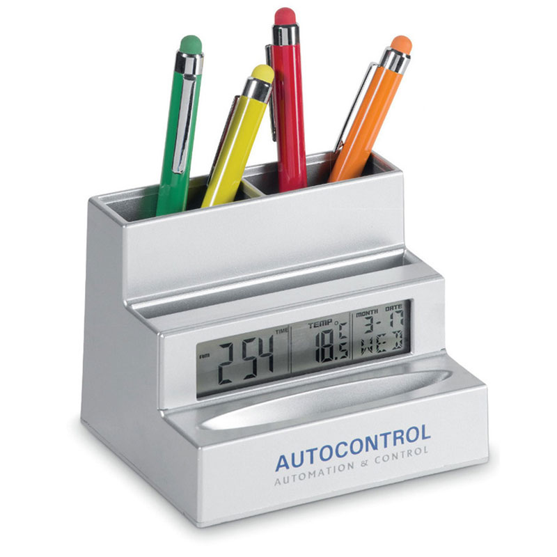 Card and Pen Holder with Clock
