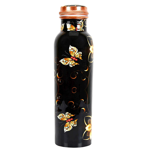 Elegant Floral Design Printed Copper Bottle