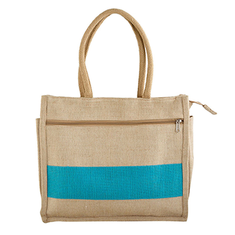 Jute Bag with 2 Zips and Rope Handles