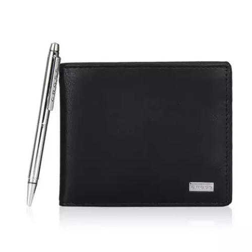 Cross Insignia Express Mens Leather Slim Card Wallet with Agenda Pen - Black