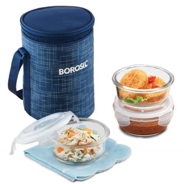 Borosil Indigo Glass Lunch Box Set of 3