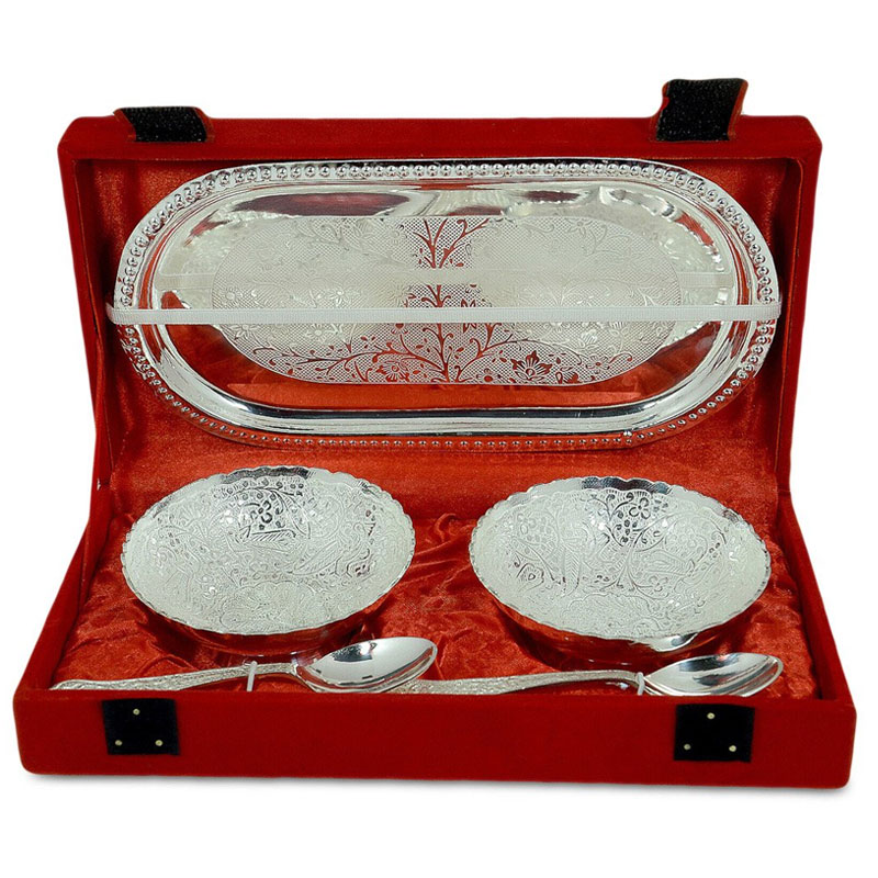 Richi Silver And Gold Plated Brass Bowl And Tray Set Of 5