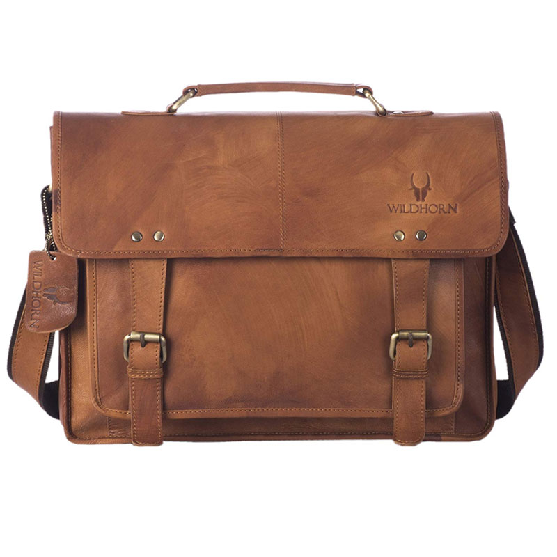 WildHorn Leather Brown Laptop Messenger Bag 1