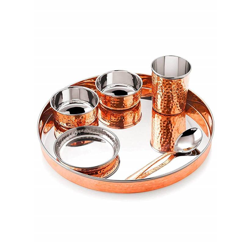 Divine Copper - Pure Copper Steel Thali Set 6 Pcs